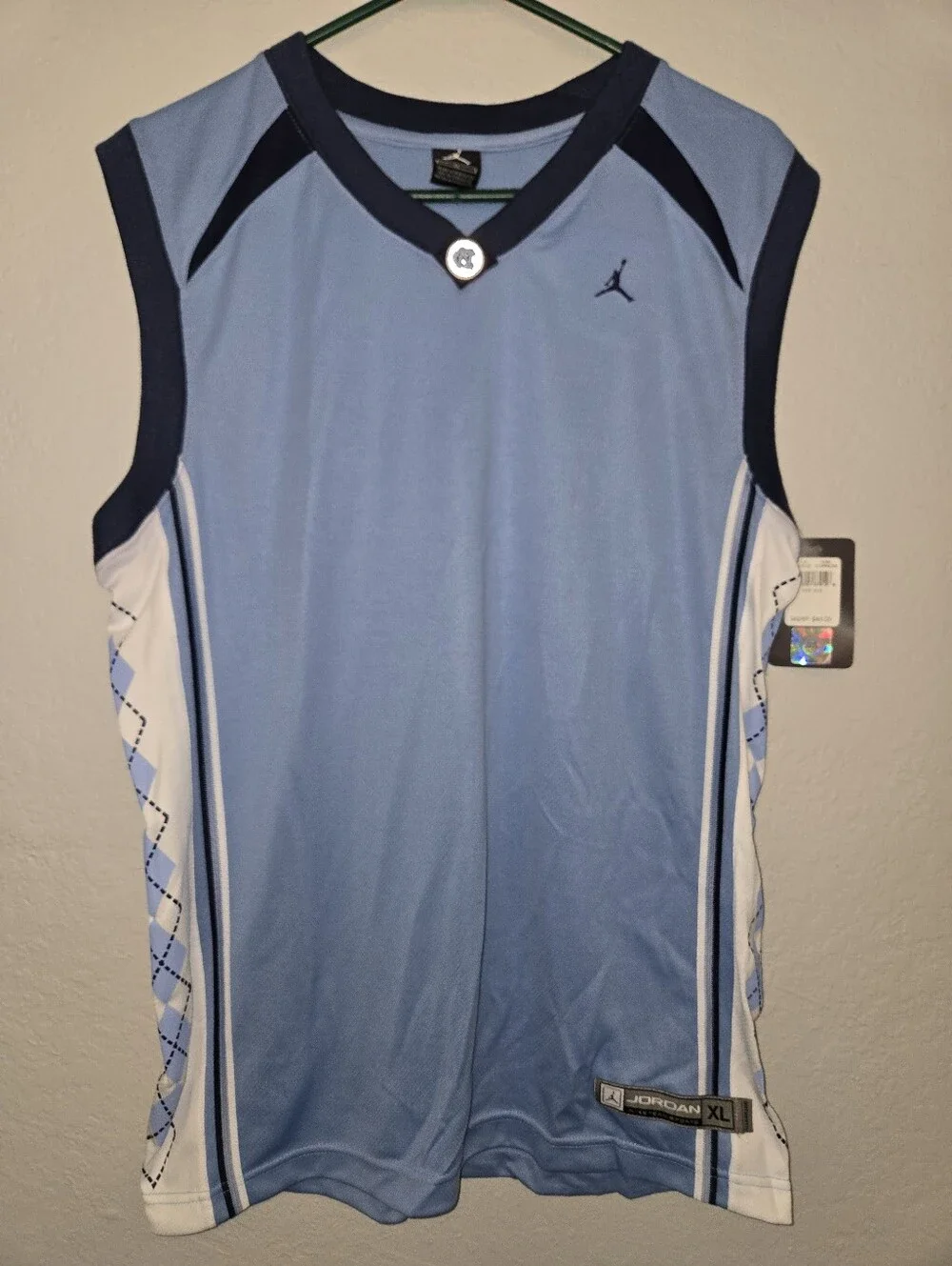Jordan Men’s Light Blue and Navy Sleeveless Jersey, North Carolina Tarheels